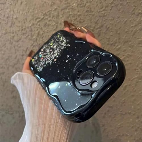 Image of KC Back Cover for Samsung Galaxy A35 5G - Non Moving Dry Fixed Glitter Curly Wave Shape Shockproof Bumper Soft Silicone Case with Camera Protection (Black)