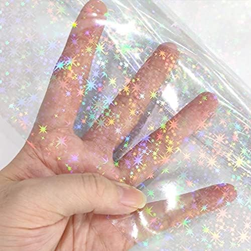 Iridescent Clear Film Laser Mirror Rainbow Transparent PVC Waterproof Vinyl Material for Bows Jewlery Bags Making DIY Crafts (Star) image 5