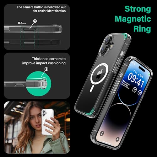 Image of ONES for iPhone 16 Plus Case Transparent Magnetic Phone Case, Compatible with MagSafe【Military Grade Protection Shockproof Airbag】【Scratch-Resistant & Anti-Yellow 】 Thin, Clear Silicone Cover