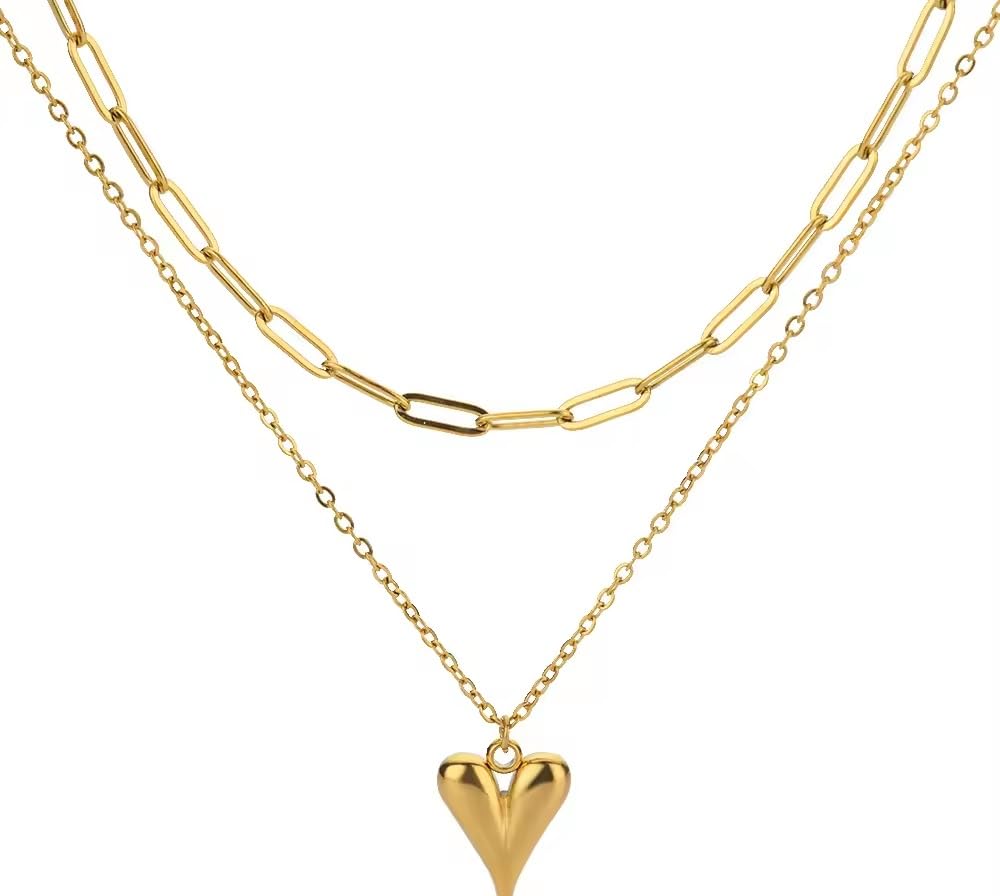 El Regalo Stainless Steel Love Heart Double Layered Paperclip Chain Necklace - Modern & Minimalist Anti Tarnish Heart Pendant Necklace - Classy Western Style for Women (B0D5WNX5XG) Amazon Price History, Amazon Price Tracker