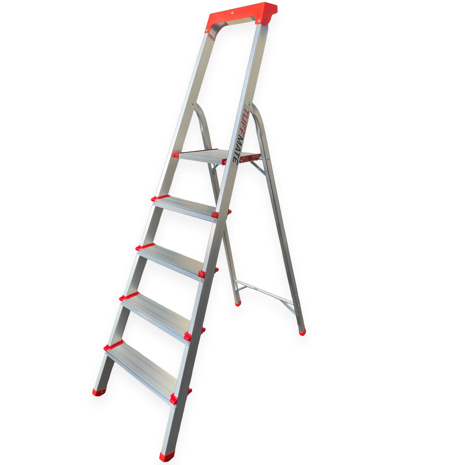 Aluminum Folding Step Ladder 5 Tread With Tool Tray Lightweight Anti-Slip Stepladders 150kg Capacity for Home and DIY EN:131 TUFFMATE