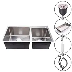 SOFTINOX Cuba Gourmet Dupla Quadrada de Cozinha em Inox 78x43 Acabamento Escovado, Manta Anti-Ruído e Escudo Anti-Suor — Acompanha Dispenser Válvula Cesto Escorredor e Kit de Instalação