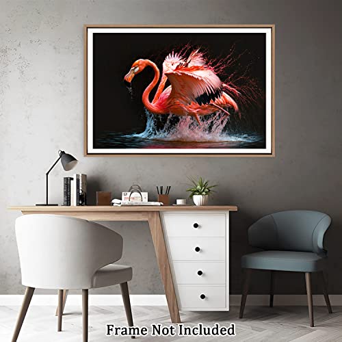 Bird Wall Art Canvas Painting Print Picture Splashing Flamingos On The River Modern Canvas Wall Decor Artwork Unframe Abstract Canvas For Living Room Office Kitchen Bedroom Home Decoration 12X18Inch #TOP3