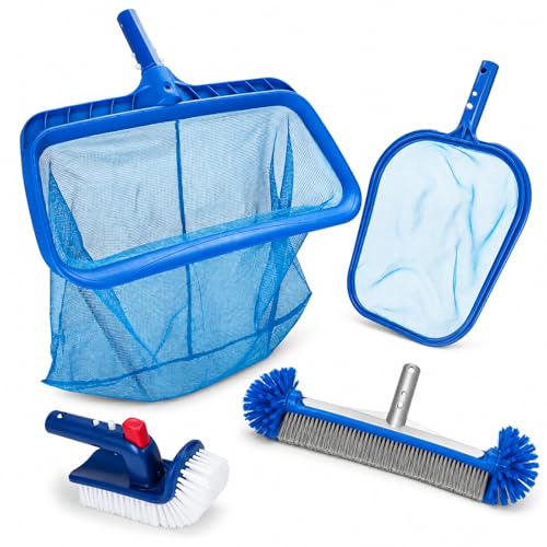 Ahomdoo Pool Cleaning Kit Professional Heavy Duty Leaf Skimmer Net, Deep Bag Rake & Wall Scrubber...