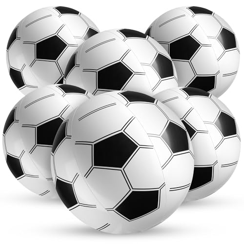 Inflatable Soccer Beach Balls (6 Pack) - 16-Inch Durable PVC Blow Up Beach Balls for Kids, Easy to Inflate, Summer Pool Float, Soccer Party Favors, Sports Theme Decorations, Giveaways & Outdoor Toys