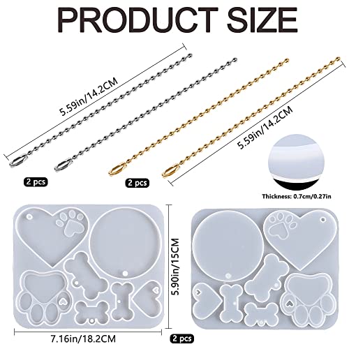 Bekecidi 6 Stück Keychain Resin Mould Kit,Silikonformen aus Harz,Herz,Hundeknochen,mit 4 Metallkette,für DIY-Kristallhandwerk,Haustier-Namensschild,Gießen,Hundehalsband,dekorative Anhänger