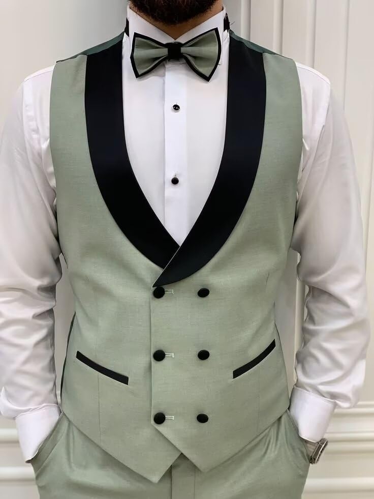Men's Tuxedos 3 Piece Suit Set Slim Fit Double Breasted Suit Men Wedding Prom Tuxedo with Bow4