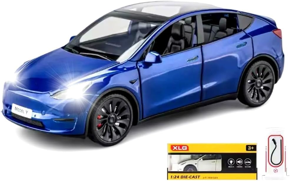 1:24 Scale Model Y Alloy Car Model Diecast Toy Vehicles for Kids, car Model Toy，Pull Back Alloy Car with Lights and Music，Gifts for Adults and Children, Decorative Objects, Collectibles. (Blue)