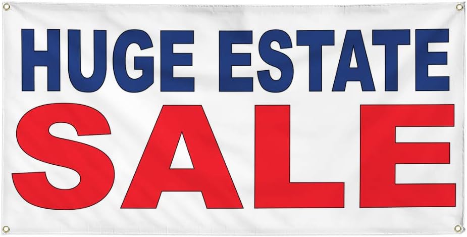 Vinyl Banner Multiple Sizes Huge Estate Sale Red Blue Business Outdoor Weatherproof Industrial Yard Signs 4 Grommets 16x40Inches