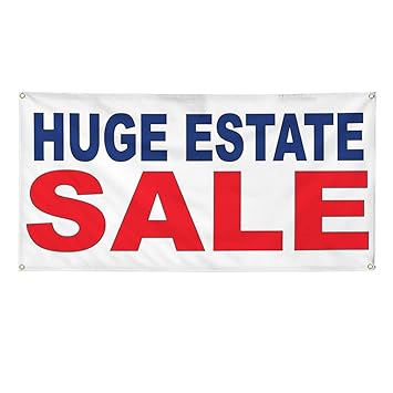 Vinyl Banner Multiple Sizes Huge Estate Sale Red Blue Business Outdoor Weatherproof Industrial Yard Signs 8 Grommets 48x96Inches