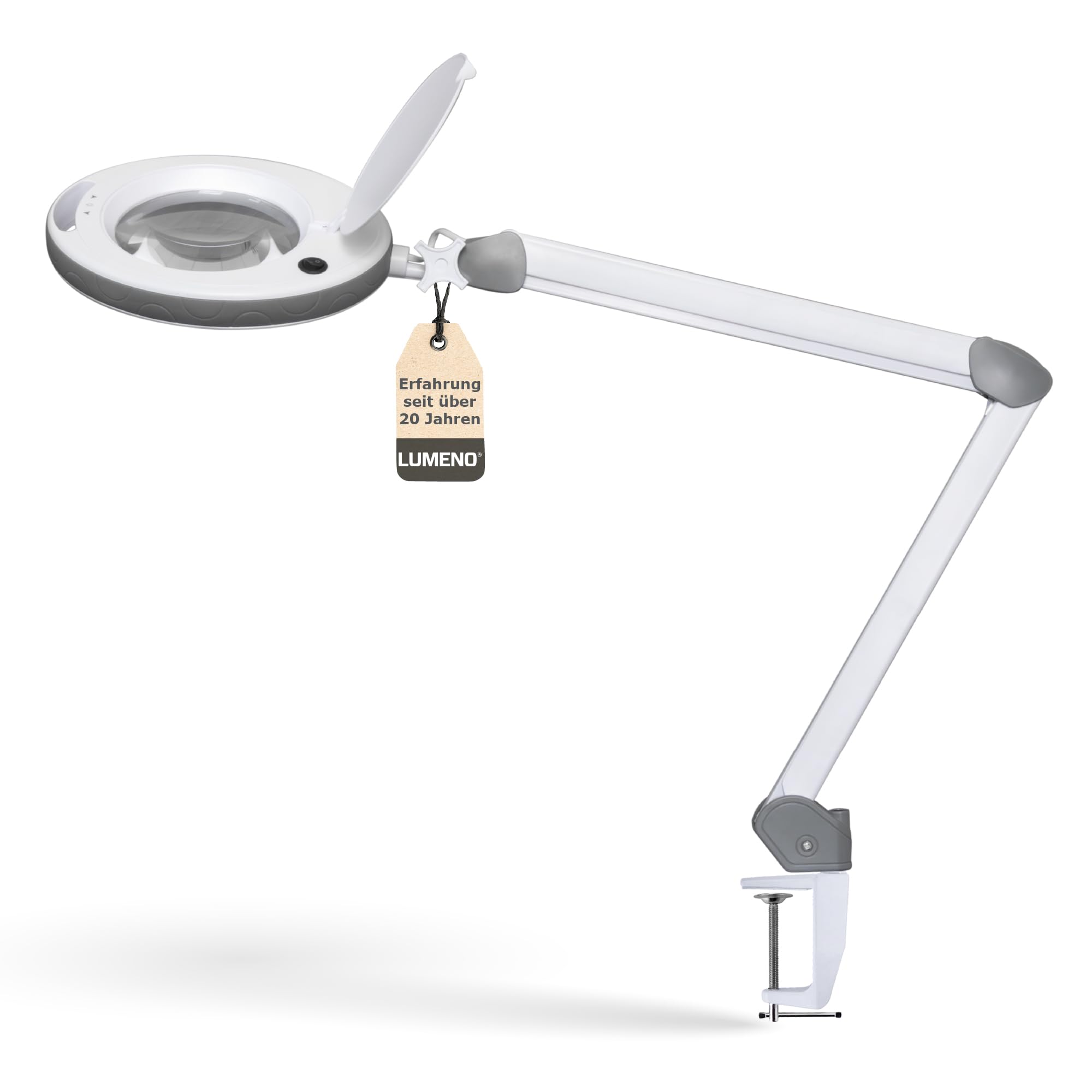 Lumeno dimmbare LED Lupenleuchte 8515GR 152 mm Echtglaslinse 5 Dioptrien einstellbare Helligkeitsstufen Grau