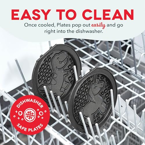 Image of Dash MultiMaker Mini System Removable Plate Set - Nonstick Replacement Plates for Fun-Shaped Waffle Breakfast - Waffle Maker Not Included - 4-Inch - Two-Pack - Unicorn & Dinosaur