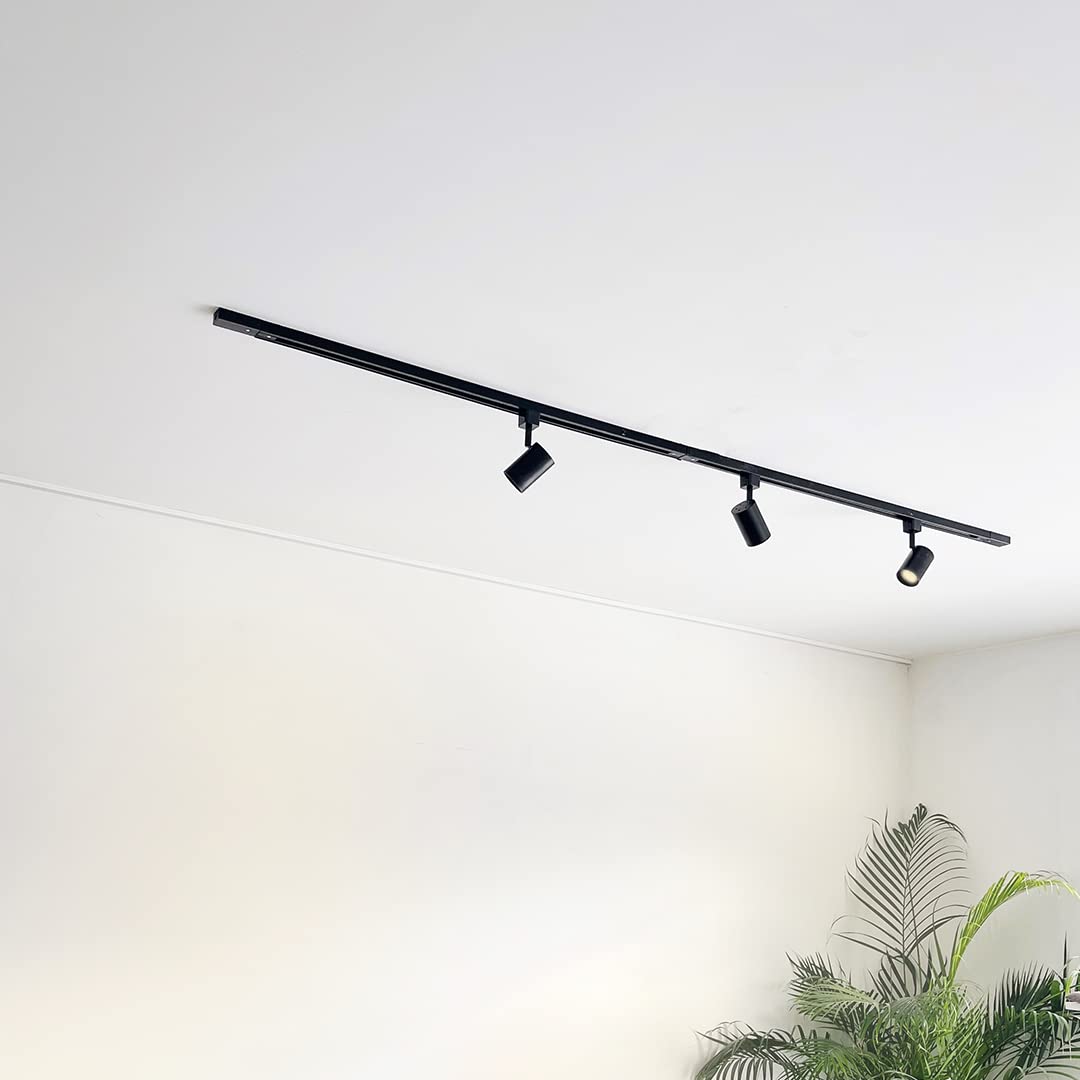 Qub Focus III Monophasé Luminaire Plafonnier LED – 200cm - 3x GU10 Spot Sur Rail - 2x 1m Barre de Spot Plafond – I-Form - Plafonnier intérieur Noir Moderne – Spots et Rails de Spots