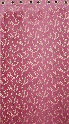 Image of Heavy Velvet Fabric Room Darkening Floral Design Curtains 12 Feet for Extra Long Door, English Wine, Pack of 2 Pieces