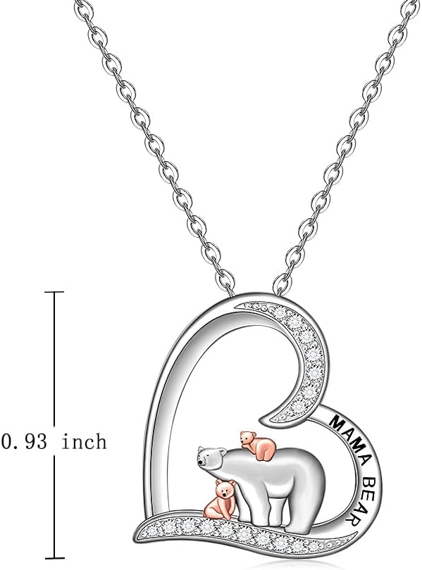 Mama Bear Necklace Heart Mama Bear Gifts for Women Mothers Day Necklaces Sterling Silver Jewelry 3 Animal Mother Daughter Son Pendant New Mom Gifts Birthday Charm - Image 3