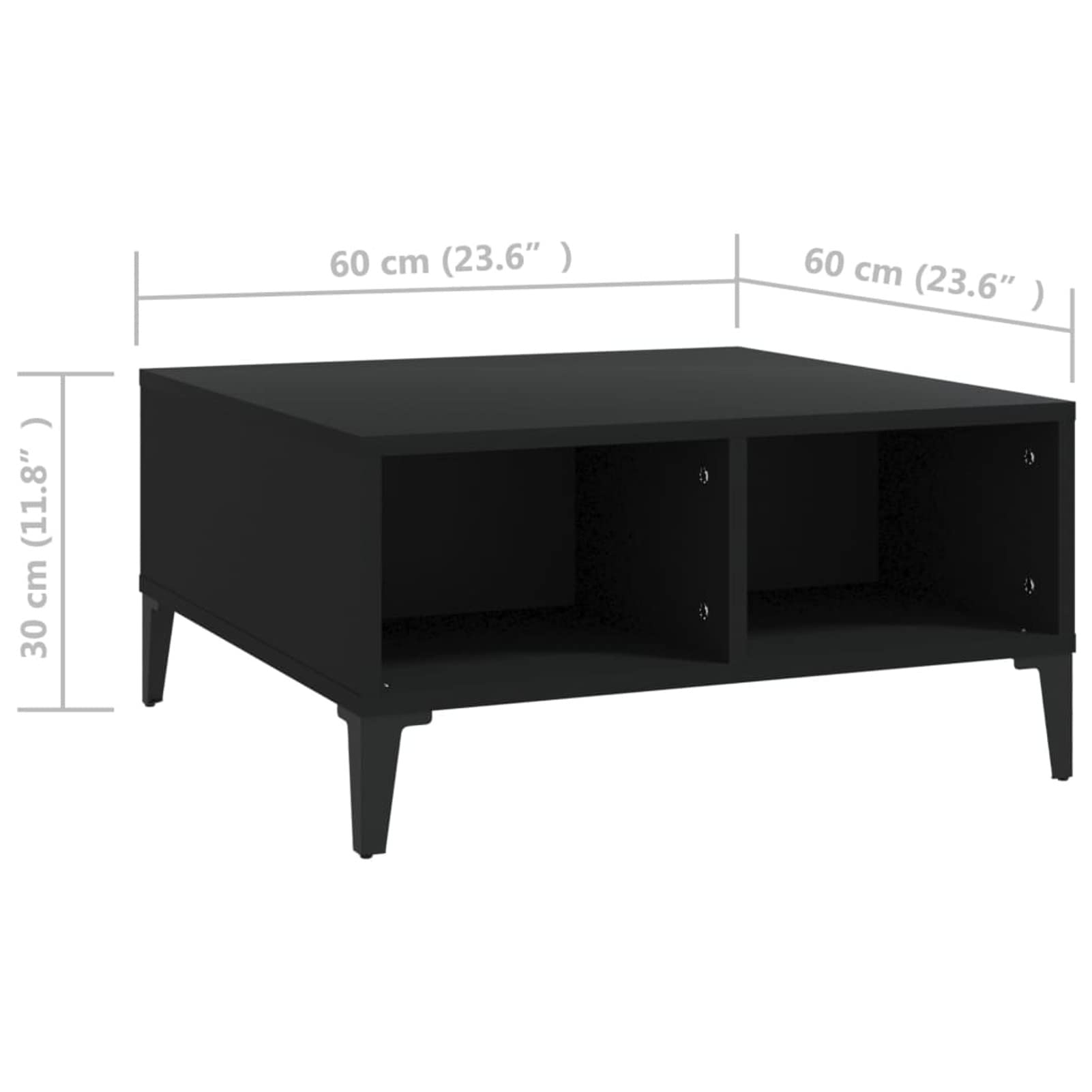 Homgoday Tavolino da caffè nero, 60 x 60 x 30 cm, in legno ingegnerizzato, tavolino da tè, per soggiorno, sala ricevimenti per ospiti, ufficio e corridoio