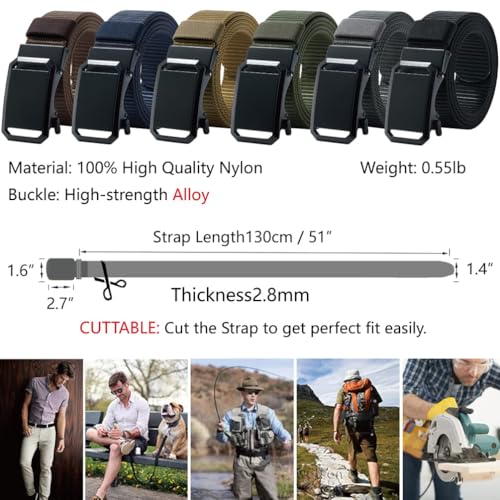 Men's Nylon Ratchet Belt, Casual Web Click Belt with Slide Buckle for Jeans, No Holes Adjustable Trim to Fit2