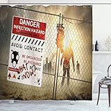 Ambesonne Zombie Shower Curtain, Dead Man Walking in Dark Danger Scary Scene Fiction Halloween Infection Picture, Cloth Fabric Bathroom Decor Set with Hooks, 69' W x 70' L, Red Sepia