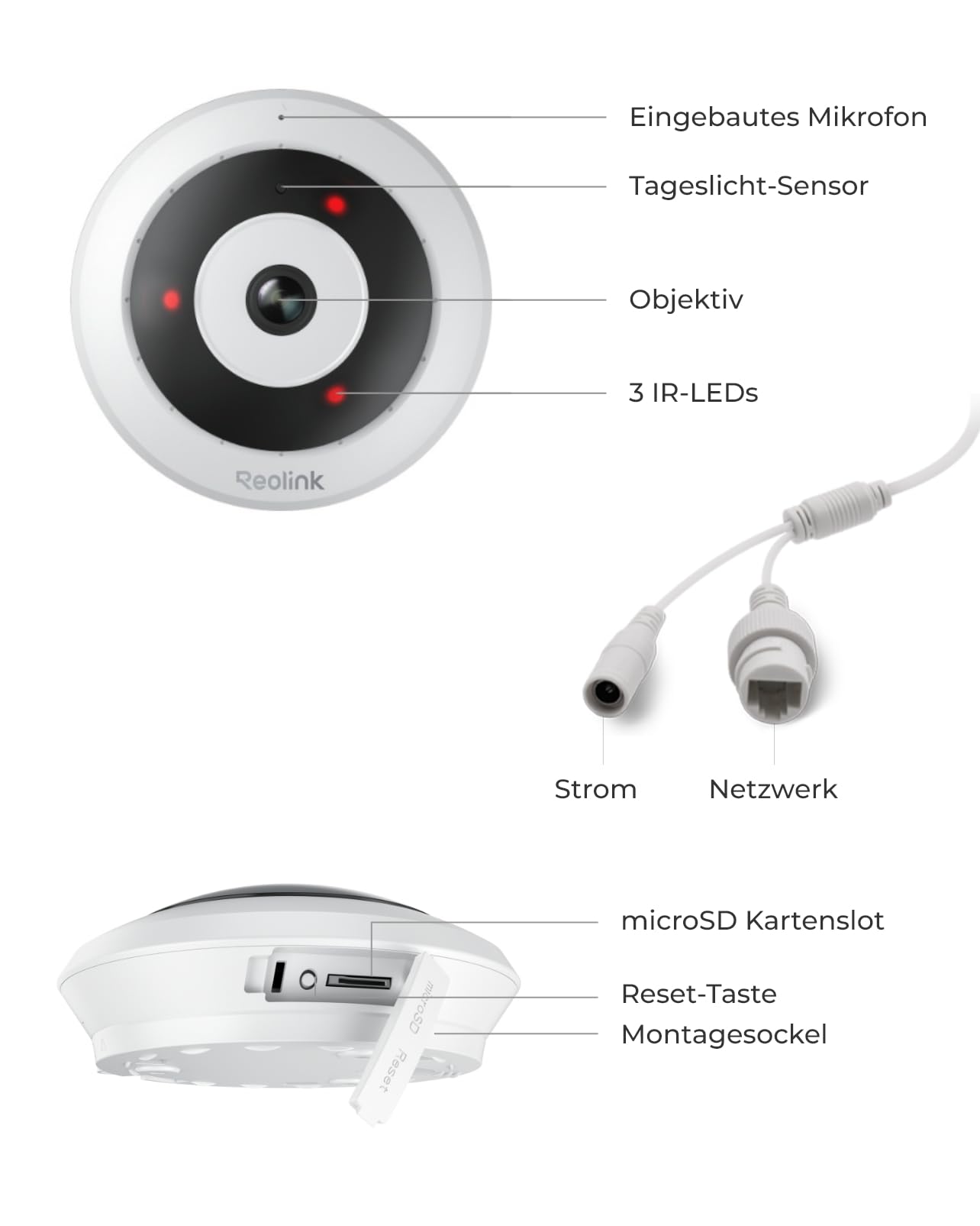 Reolink 6MP WLAN Überwachungskamera Innen, 360° Panorama Fisheye Kamera | 2,4/5 GHz WLAN, Personenerkennung, 2 Wege Audio, Decken-/Wand-/Tisch-Installation, Mehrere Display-Ansichten, FE-W, Weiß