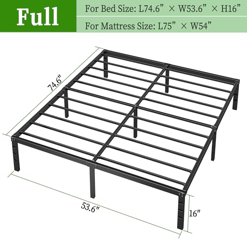 Image of Metal Platform Bed Frame Full Size, 16 Inch Height with Heavy Duty Steel Support, No Box Spring Needed, Easy Assembly and Underbed Storage,Black