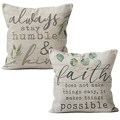 M-Qizi Faith Makes Things Possible Throw Pillow Cover, Gift For Christian Women Friend, Scripture Pillowcases For Sofa Bed Home, 18 X 18 Inch Set Of 2, Christian Decor, Christian Church Gifts #TOP25