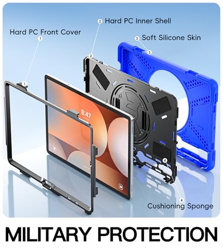 Image of BRAECN Case Galaxy Tab S10 Plus / S9 Plus / S9 FE+ / S8 Plus / S7 Plus / S7 FE | 12.4 inch Shockproof Heavy Duty Full Body Protective Cover with Hand Strap & Kickstand, Shoulder Strap, S Pen Holder Blue