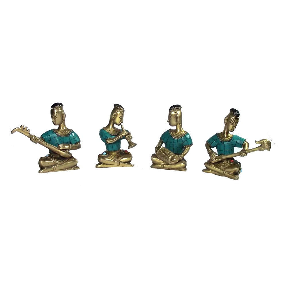 Figurines de musicien tribal en laiton avec pierre Devyom, statuette art