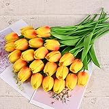 Tulpen künstlich wie echt künstliche tulpen 24 Stück Orange Tulpen künstlich Blumenstrauß Latexmaterial künstliche Blumen fake tulpen für Hochzeit Zuhause Büro Zimmer Garten Büro DIY Blumenarrangement