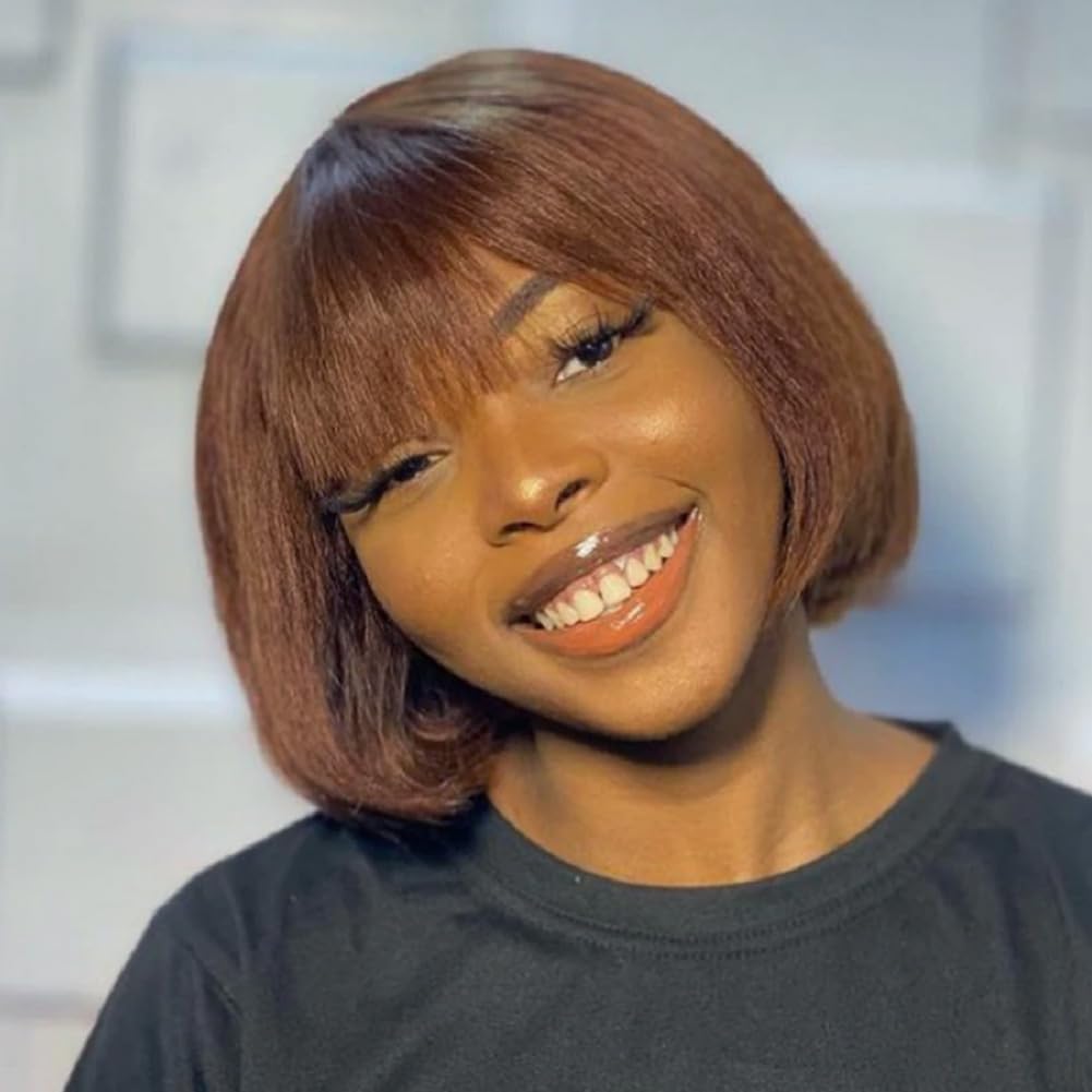 8 Inch Straight Bob Wig with Bangs Human Hair 180% Density Short Bob Wig None Amazon.com : Spotlight 8 Inch Straight Bob Wig with Bangs  main image 4