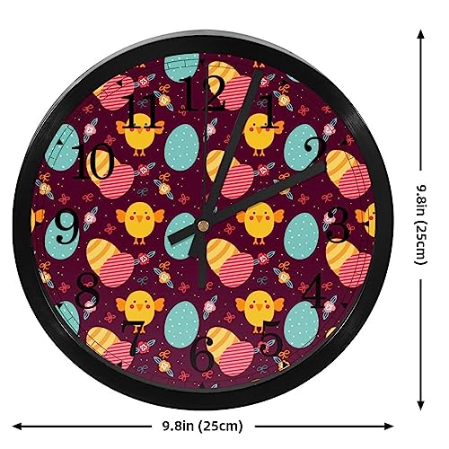 Horloge murale silencieuse à quartz motif œuf de Pâques coloré pour cuisine et bureau