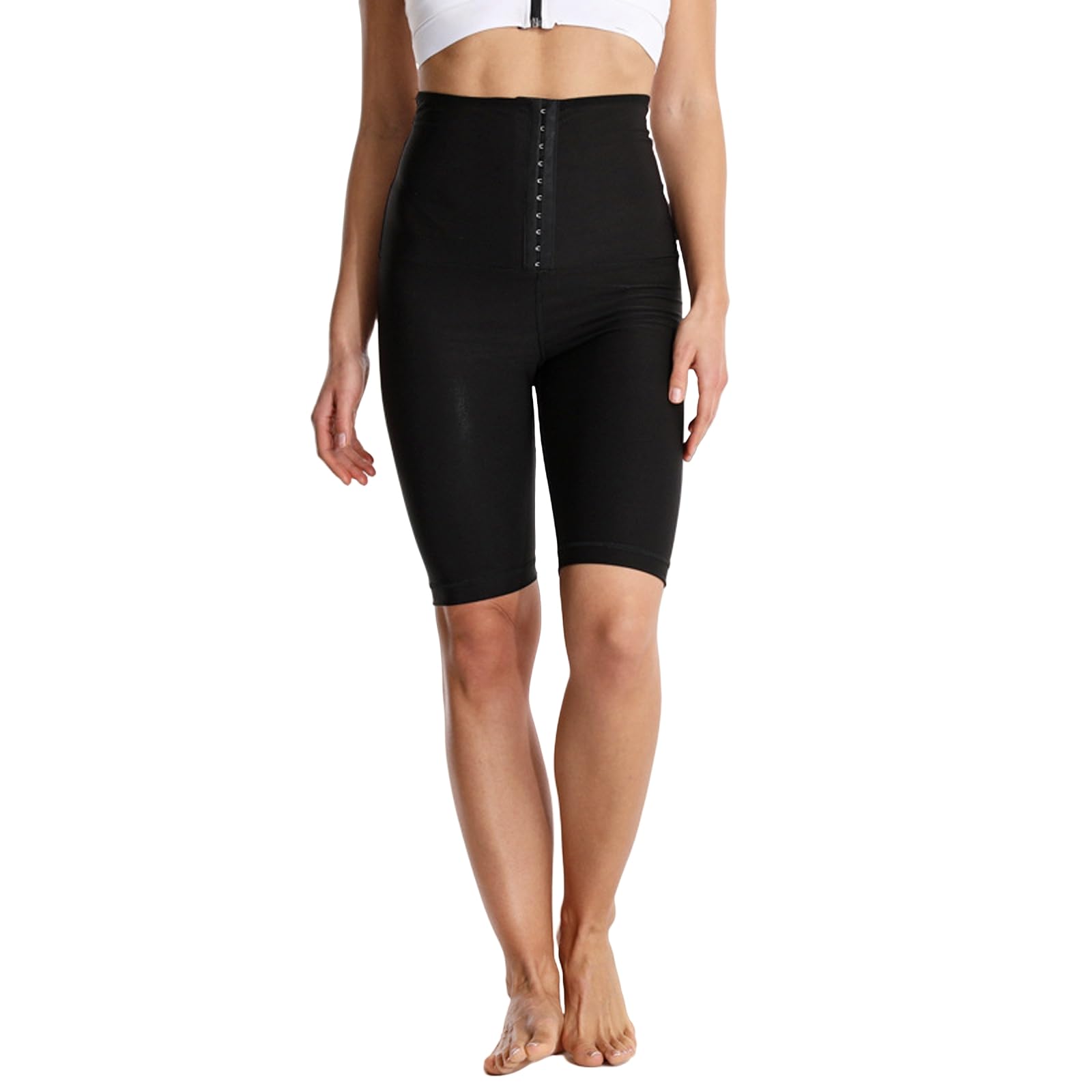 Meichoon High Waisted Sauna Shorts for Women Thermal Pants Sweat Waist Trainer Tights with 3 Row Adjustable Hook & Eye Tummy Control Compression Leggings Black