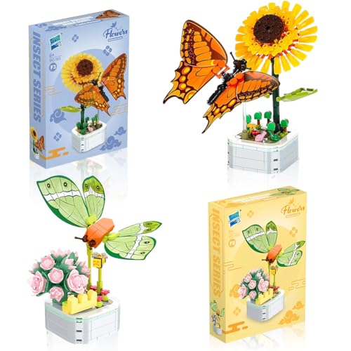 Construction de Bouquet de Fleurs,2 Pcs Blocs de Fleurs Blocs de Construction Fleurs Artificielles Fleur Bonsaï Papillon Jeux de Construction Bloc de Construction Adulte Convient pour Décoratio