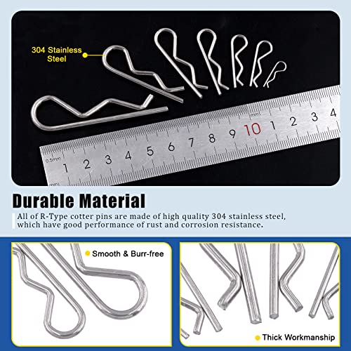 Glarks 110Pcs 304 Stainless Steel Hairpin R Clips Kit 7 Size R Cotter Pins Assortment For Automotive, Mechanics, Car Garage, Power Equipment, Cars, Trucks, Lawn Mower, Small Engine Repair #TOP3