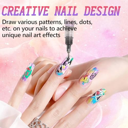DZCKTFYGRT 12 Colors Nail Art Pens Set, 3D Quick-Dry 0.5MM Nail Polish Pens, 2025 DIY Nail Art Marker Graffiti Dotting Pen for Nails Art Design Manicure Nail DIY Decoration