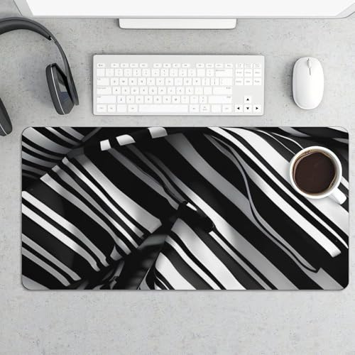 Grand tapis de souris design rayures noires et blanches chic