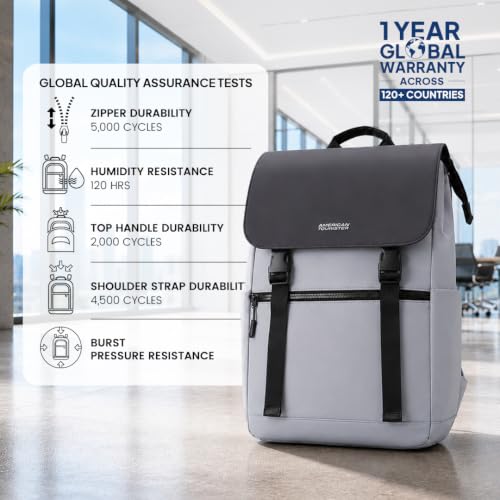 Image of American Tourister City Edge Laptop Backpack | 15.6 Inch Laptop Bag | Front Flap Design | Smart Trolley Sleeve | College & Office Use | Men & Women | Internal Organizer | 1 Year Warranty