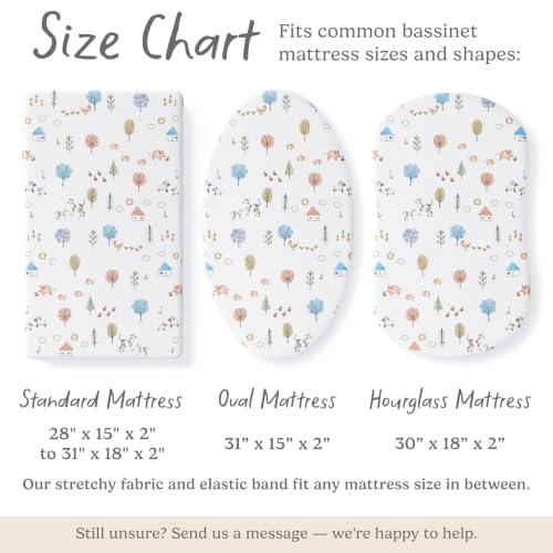 Image of Baby Bassinet Sheets for Boy, Girl (Farm Animals) 2-Pack - Fitted Bedside Bassinet Sheets - Buttery Soft Cotton Blend for Standard Mattress Pad - Compatible with Halo BassiNest