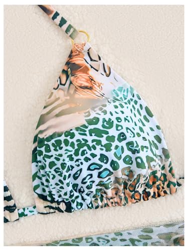 WDIRARA Women's 3 Pieces Bikini Set Leopard Print Halter String Swimsuit with Cover Up Skirt4