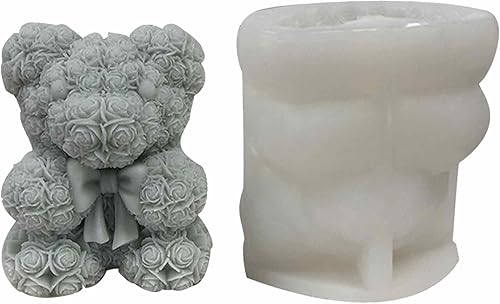Miniatura 8 de Moldes de silicona de oso de rosas 3D, molde de vela de aromaterapia para el día de San Valentín, boda, oso de rosa, exhibición de ventana,