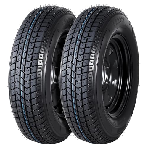 GarveeTech 2-Pack Trailer Tire On Rim ST175/80D13 Trailer Tires and Wheels 5 Lug on 4.5 in PCD Trailer Tires with 13 in Rims Load Range C 6PR Black