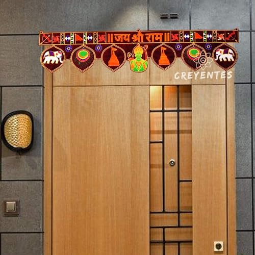 Image of CREYENTES Jay Shri Ram Toran, Toran For Door,Shri Ram Toran for Door, Ayodhya Wale, Bandanwar For Pooja, Festival, Temple, Embroidery Work