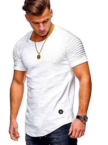 MT Styles Oversize T-Shirt Style Biker Homme MT-7101 [Blanc, S]