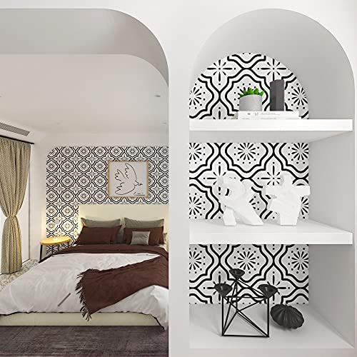 Peel And Stick Wallpaper Boho Contact Paper For Cabinets Black And White Wallpaper For Bedroom Geometric Wallpaper Self-Adhesive Wallpaper Kitchen Wallpaper Drawer Liner Waterproof Vinyl 17.5“×197” #TOP4