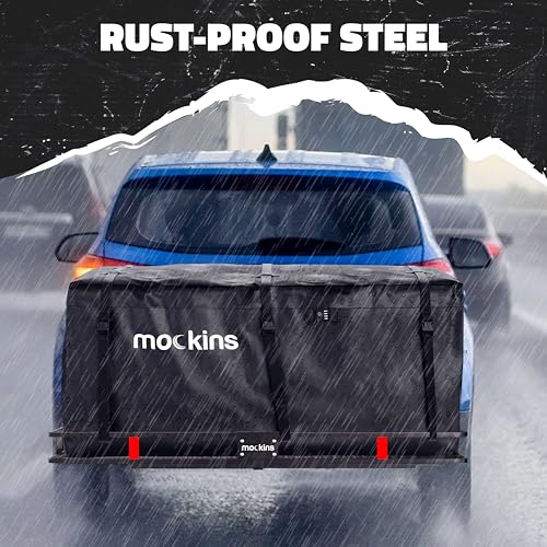Image of Mockins Folding Luggage Rack for SUV Car Truck ATV & More | 500 lb. Capacity Steel Trailer Hitch Cargo Carrier 60 inchx20 inchx6 inch with Cargo Carrier Hitch Mount Accessories