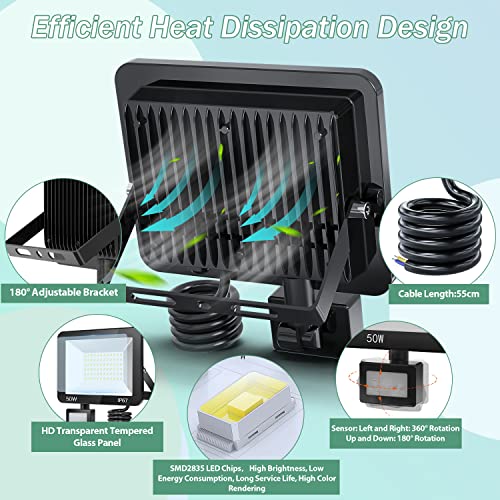 Foco LED con sensor de movimiento exterior 50W 5000LM foco impermeable IP67 luces garaje 6