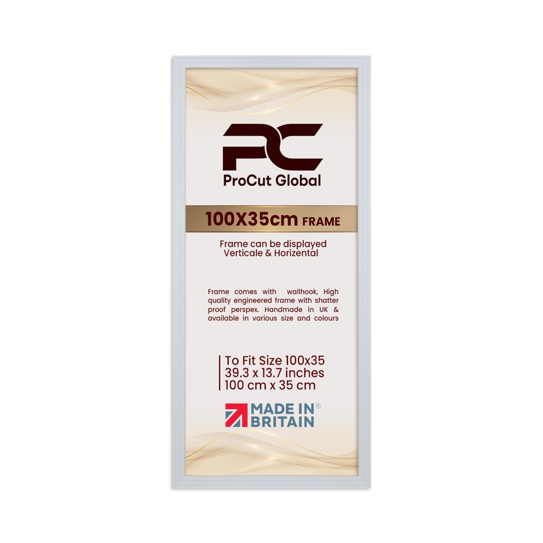Procut Global 100x35CM White Picture Frames - Classic Wooden Photo Frame with Shatterproof Perspex for Wall or Tabletop - Perfect for Posters, Certificates & Prints - Sizes & Colors Available — image 1