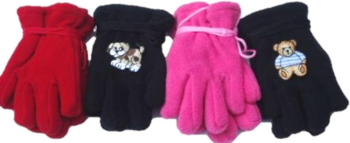 Four Pairs Mongolian Fleece Very Warm One Size Gloves for Ages 3-12 Months