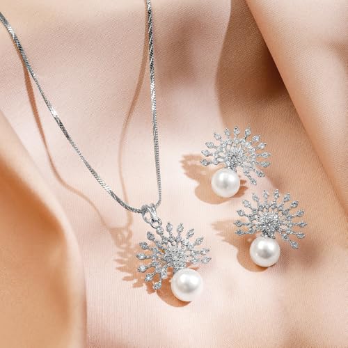 Image of Rubans Pendant Necklace Set American Diamond and Zirconia Gift Jewellery for Women & Girls