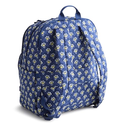 Image of Vera Bradley Women's Premium Cotton Large Bancroft Backpack - 15 inch Laptop & Trolley Sleeves - Maison Blue, 28L