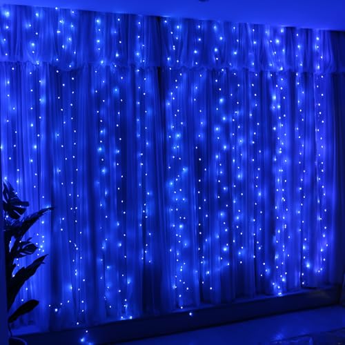HXWEIYE 300LED Fairy Curtain Lights, 9.8x9.8Ft USB Plug-in 8 Modes Christmas String Hanging Lights...